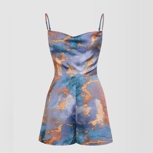 MICAS Abstract Print Drape Front Satin Romper Size Small